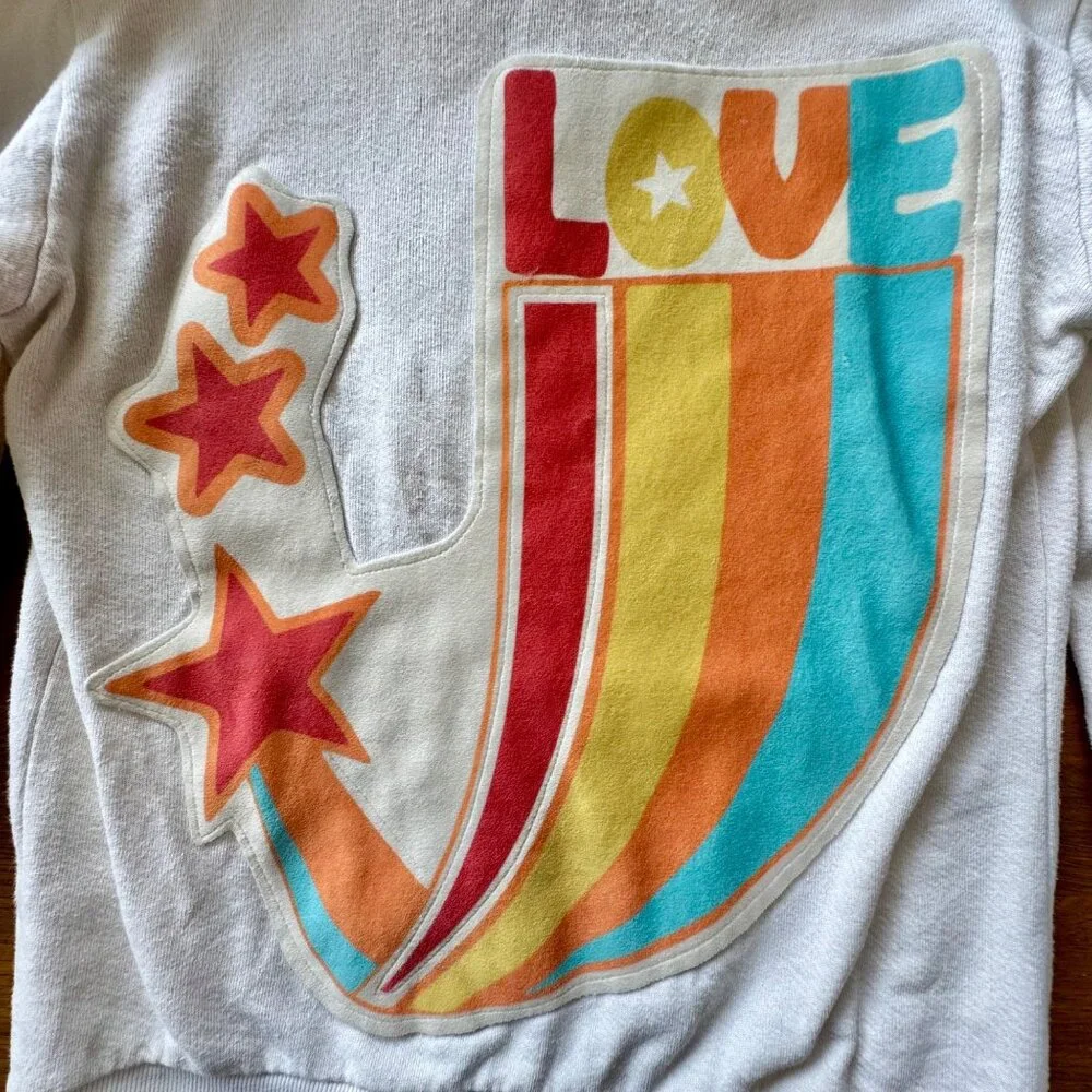 WEE MONSTER Rainbow Love Hoodie Girls 10 Retro Boho Velvet Patch Made In USA - Picture 4 of 9